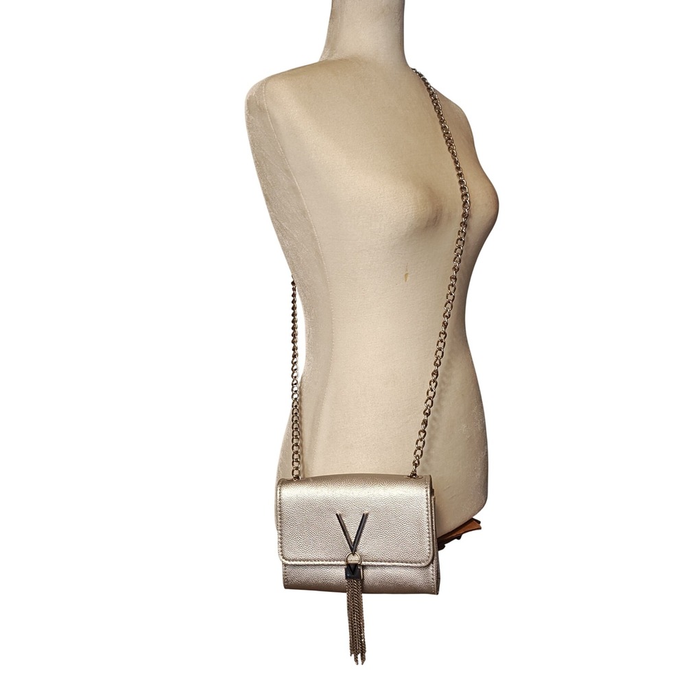 Valentino Divina Crossbody Bag Women Small Silver Metallic Tassel Chain Strap
